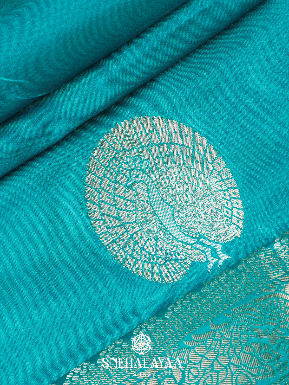Cyan Satin Banaras Saree