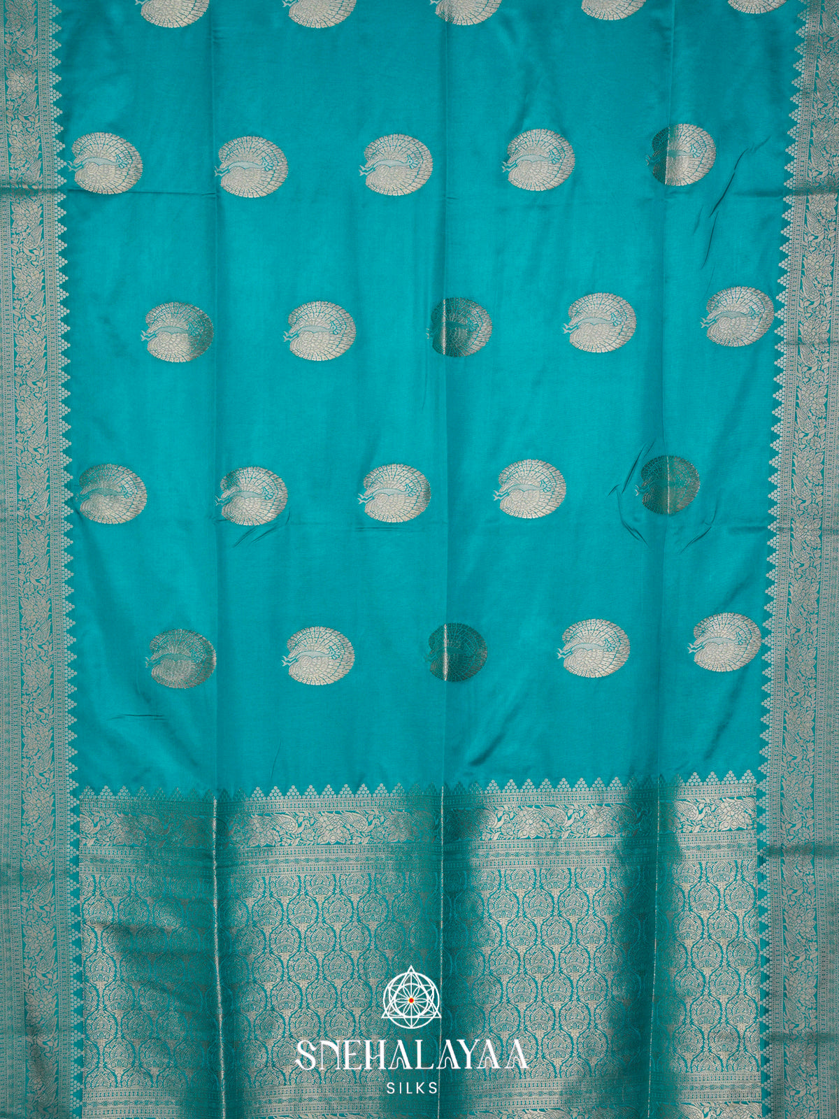 Cyan Satin Banaras Saree