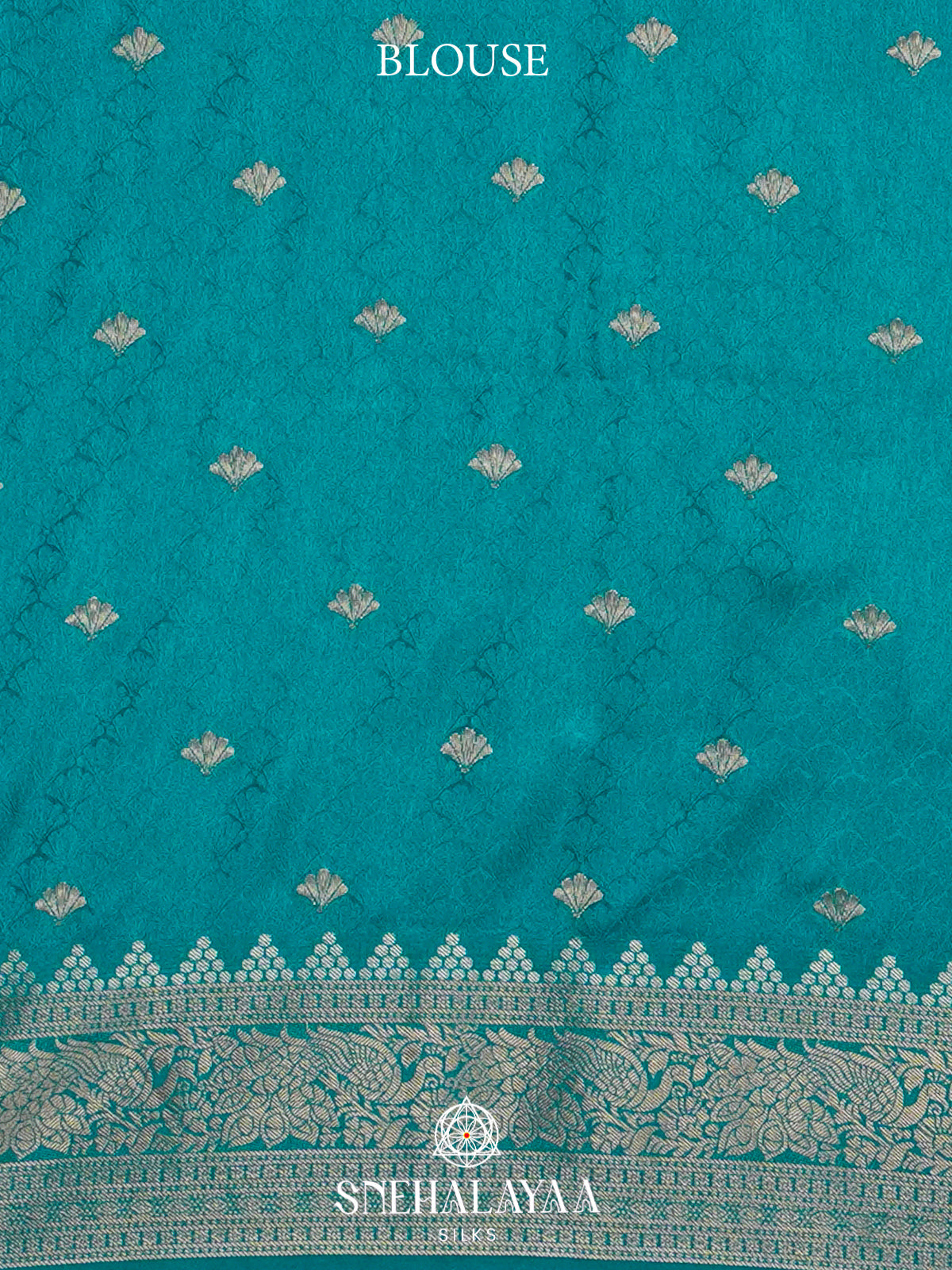 Cyan Satin Banaras Saree