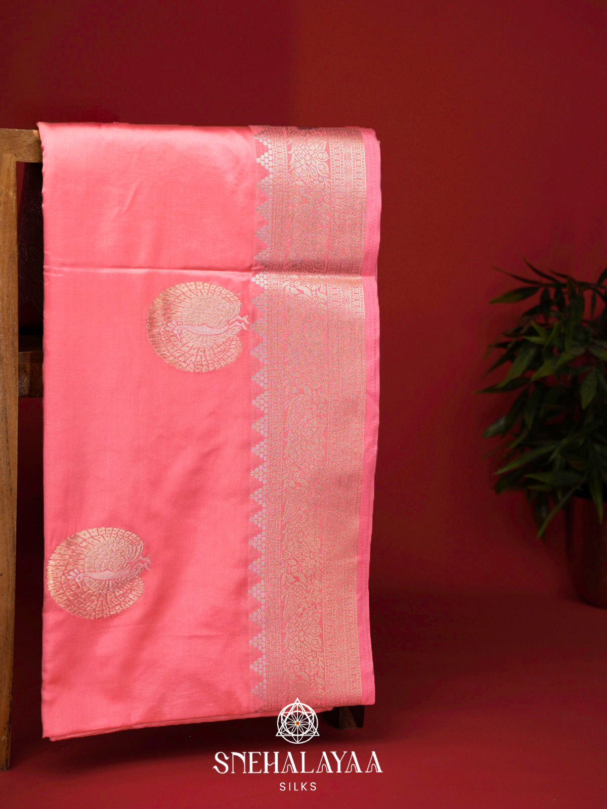 Baby Pink Satin Banaras Saree