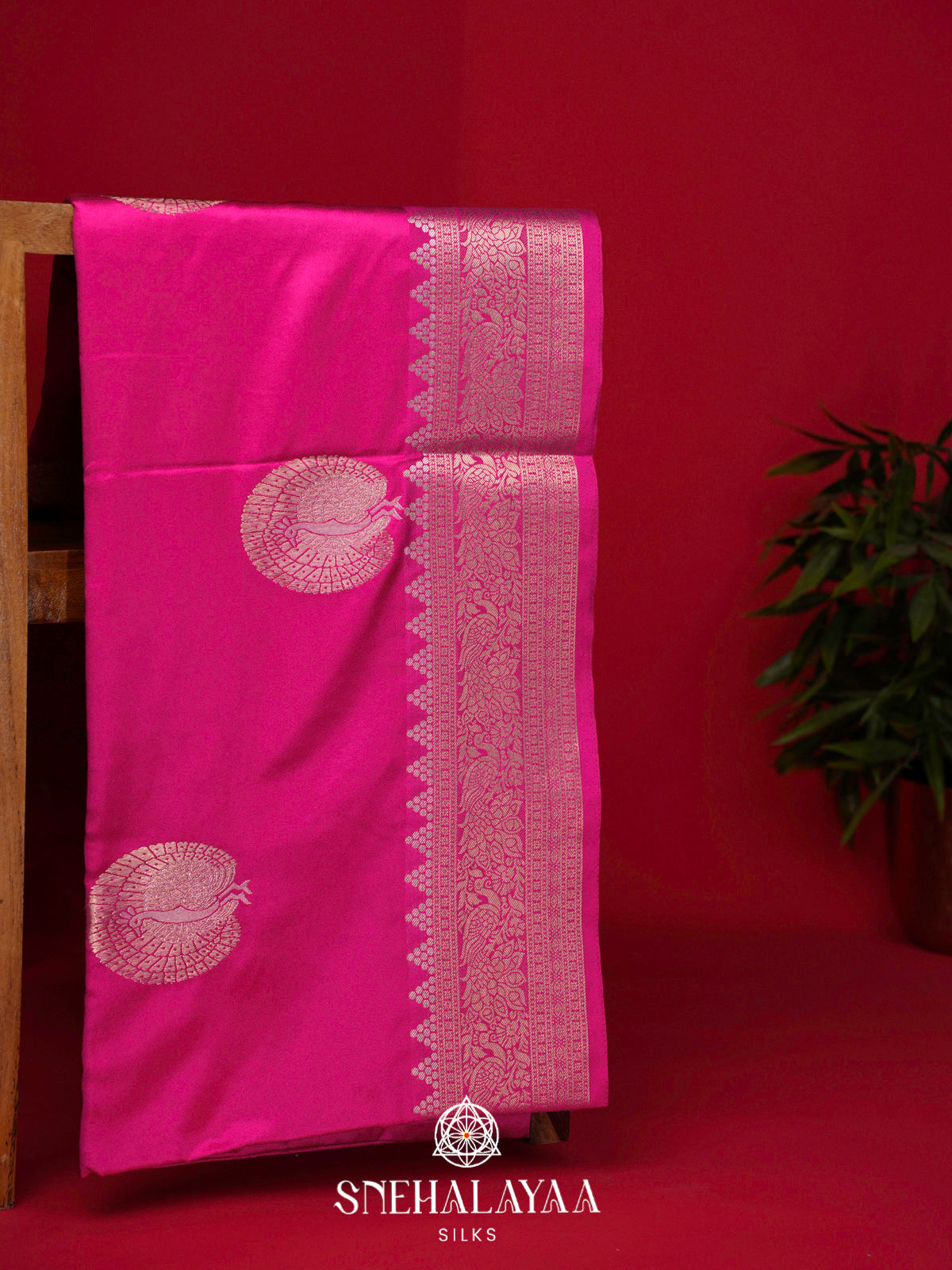 Magenta Satin Banaras Saree