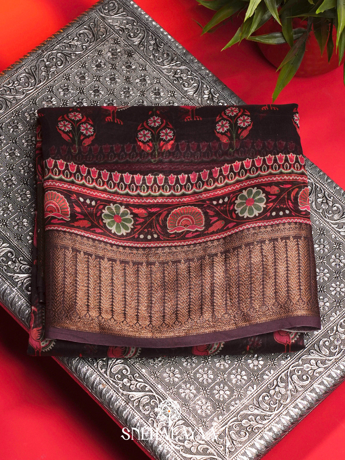 Dark Plum Chanderi Saree with Rich Zari Border