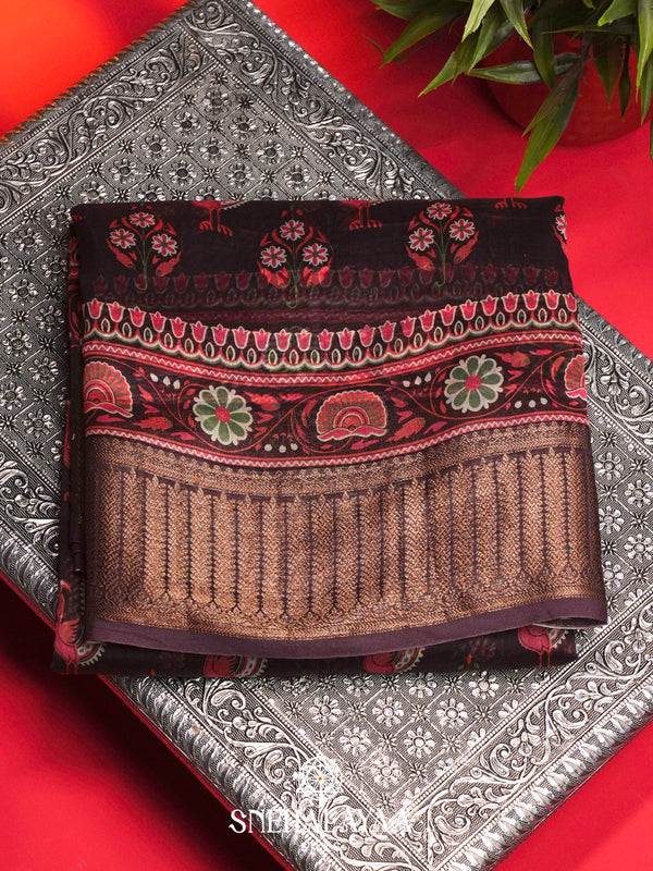 Dark Plum Chanderi Saree with Rich Zari Border