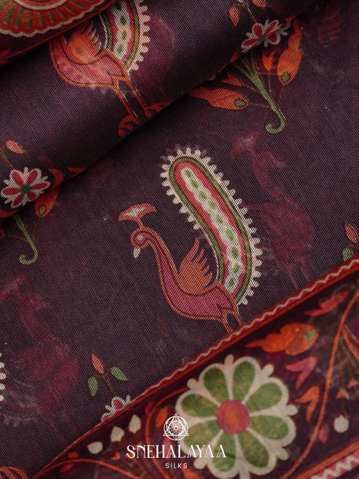 Dark Plum Chanderi Saree with Rich Zari Border