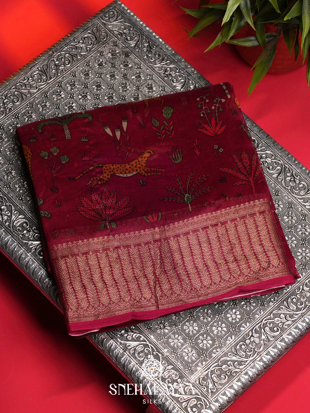 Wine Chanderi Saree with Rich Zari Border