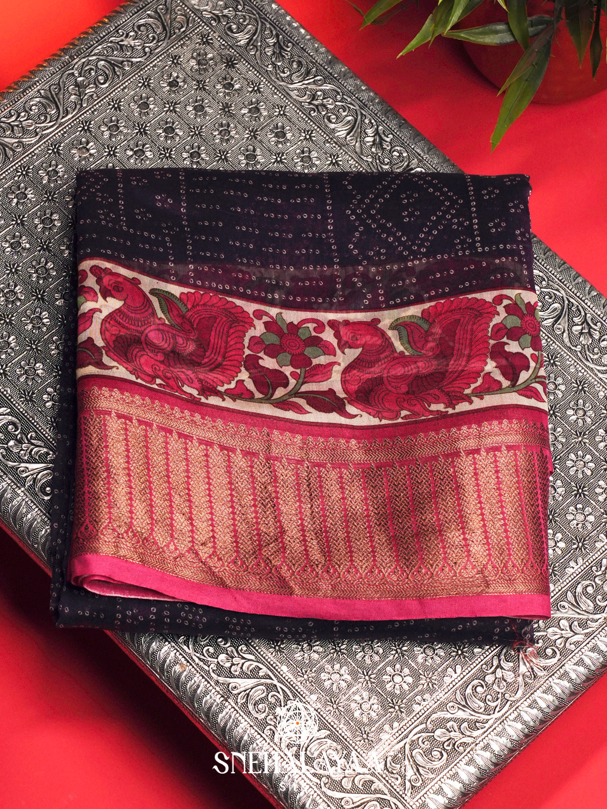Purple Chanderi Saree with Peacock Printed Border & Rich Zari Border