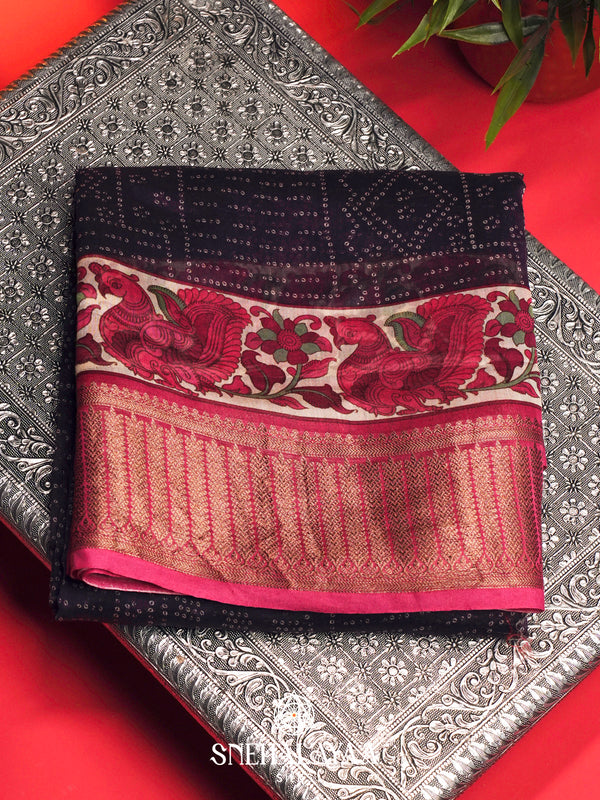 Purple Chanderi Saree with Peacock Printed Border & Rich Zari Border