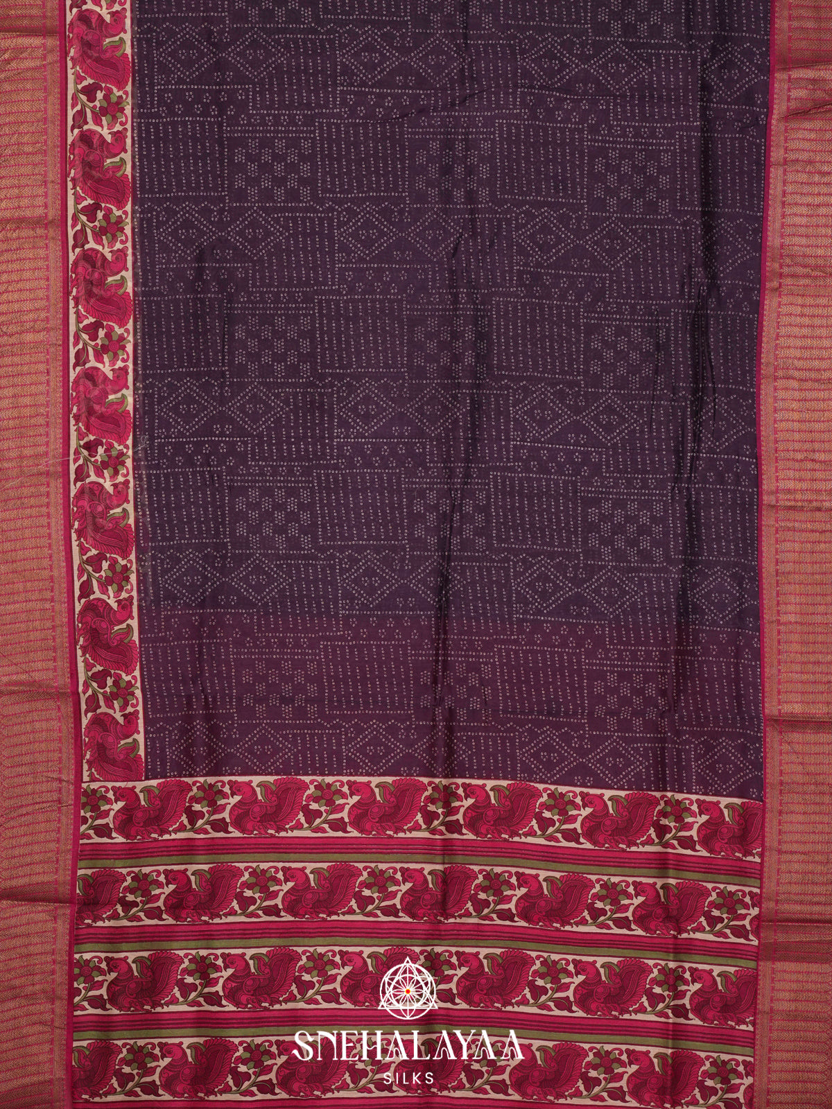 Purple Chanderi Saree with Peacock Printed Border & Rich Zari Border