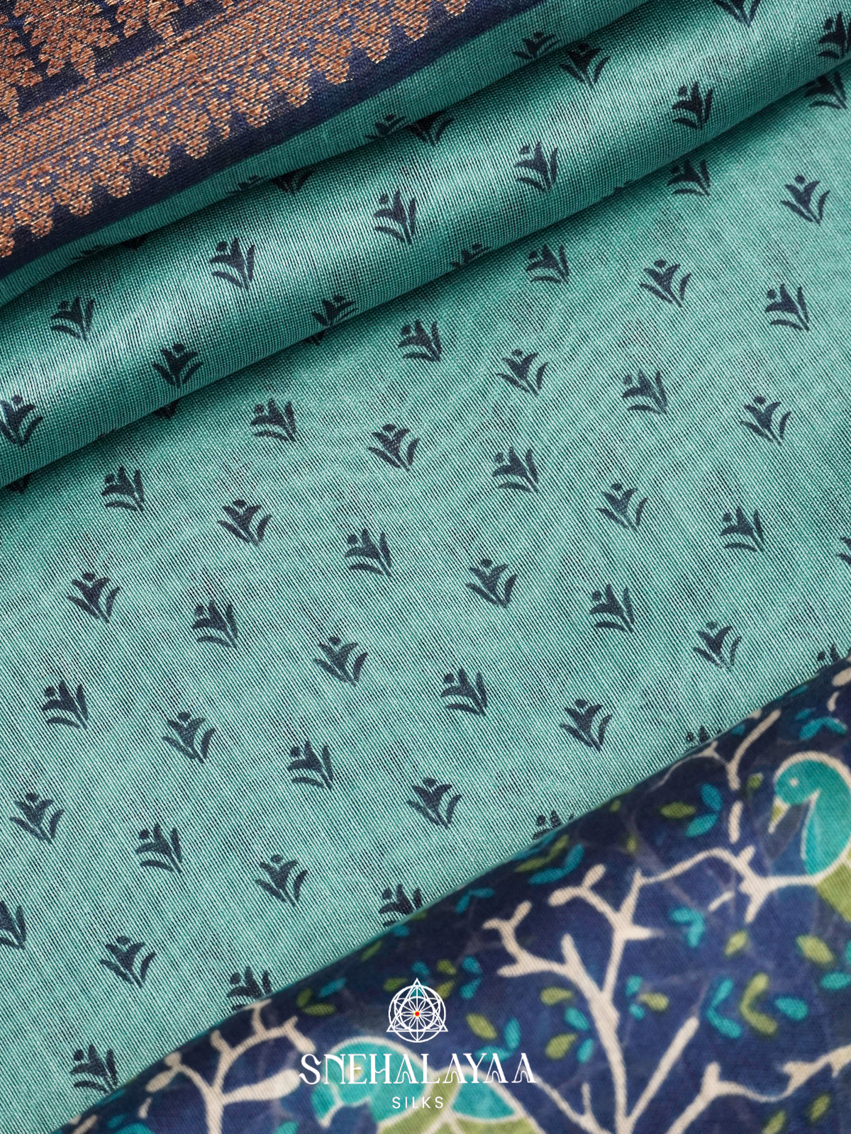 Sea Green Chanderi Saree with Peacock Printed Border & Rich Zari Border
