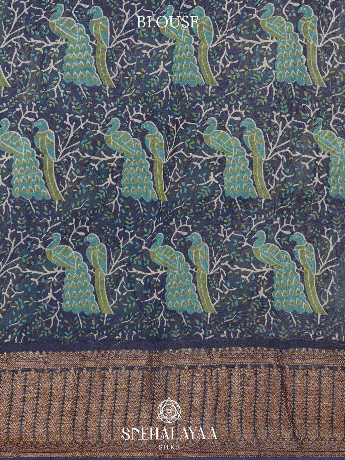 Sea Green Chanderi Saree with Peacock Printed Border & Rich Zari Border