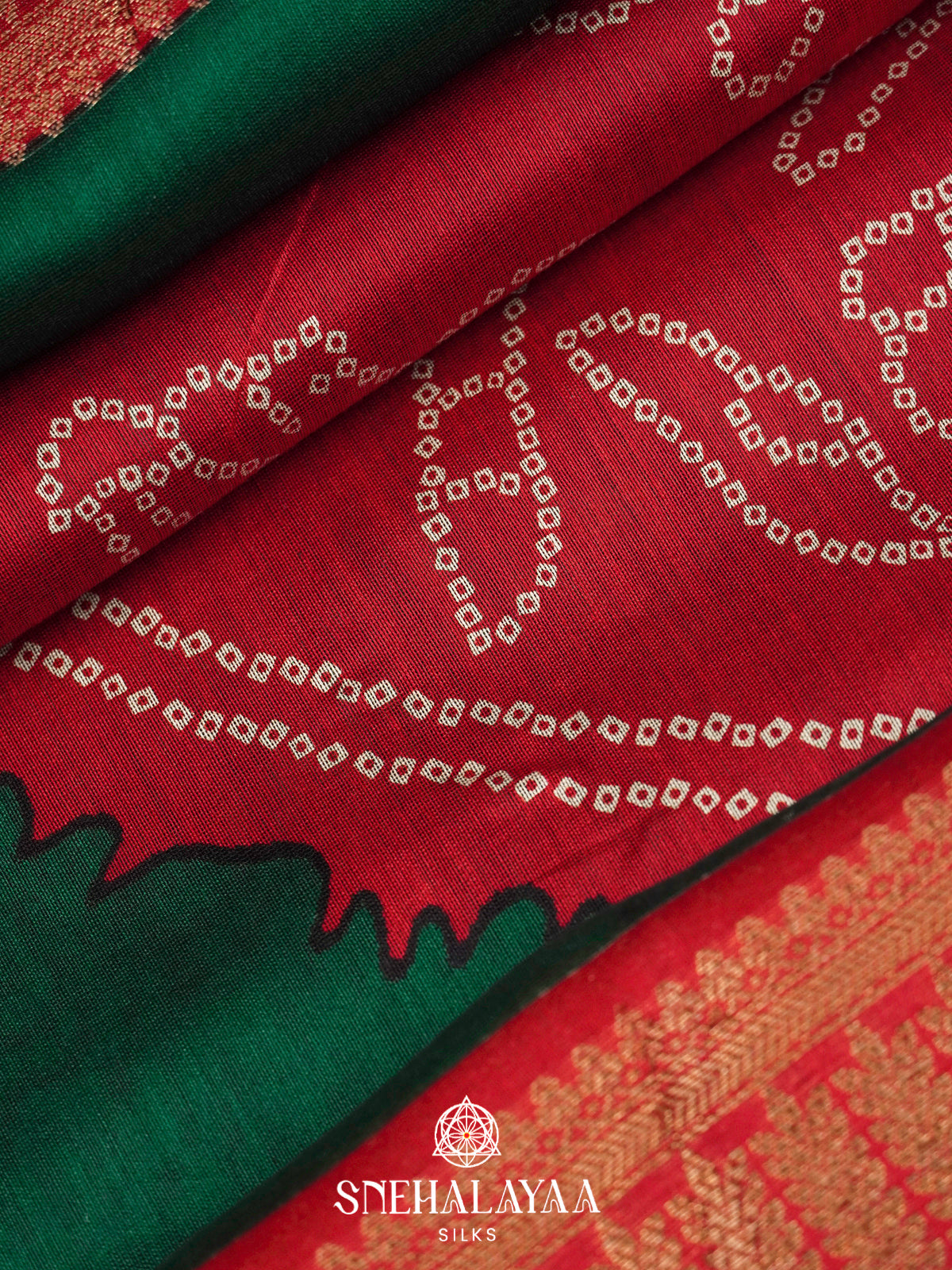 Bottle Green Chanderi Saree with Rich Zari Border