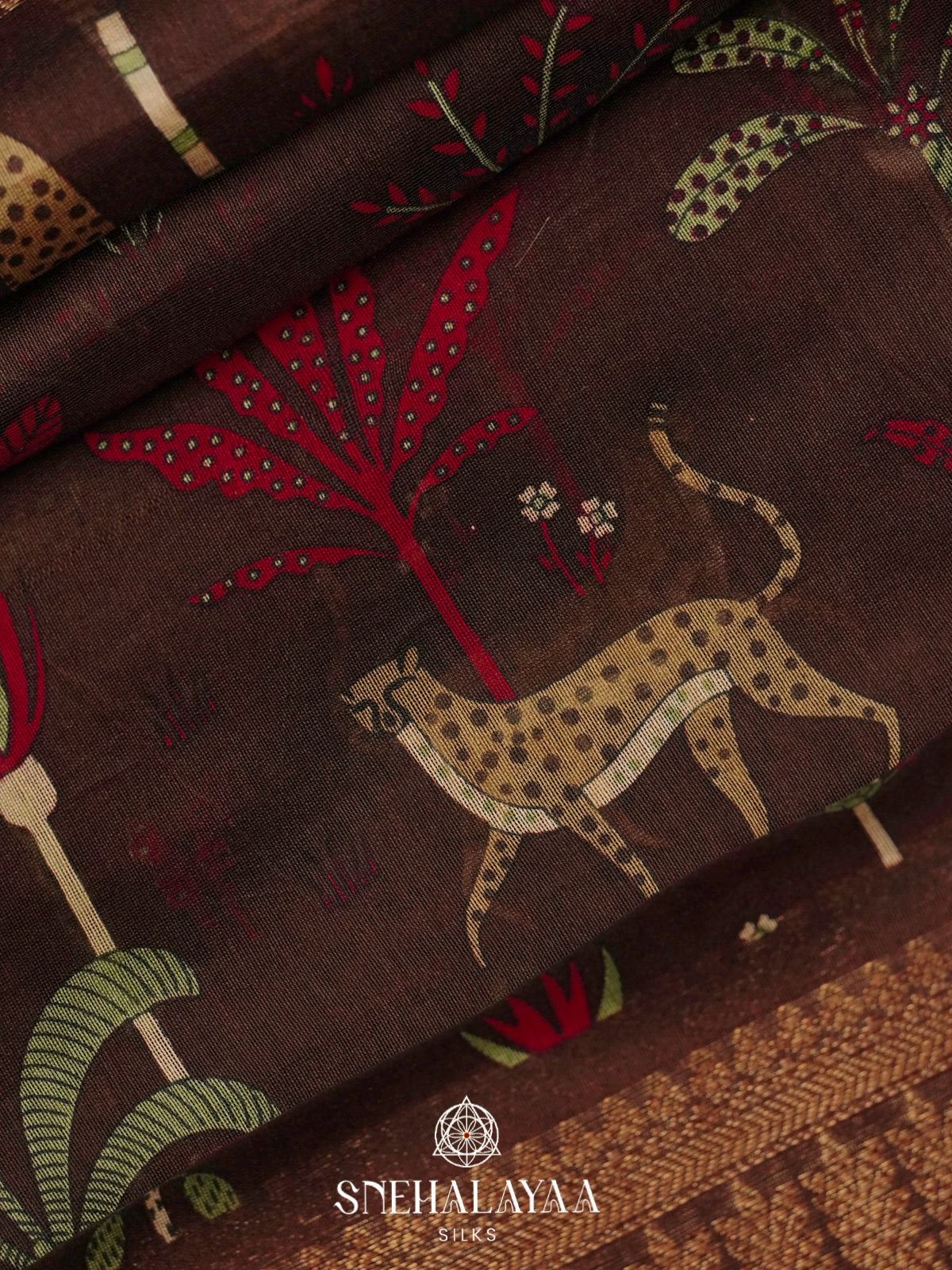 Dark Brown Chanderi Saree with Rich Zari Border