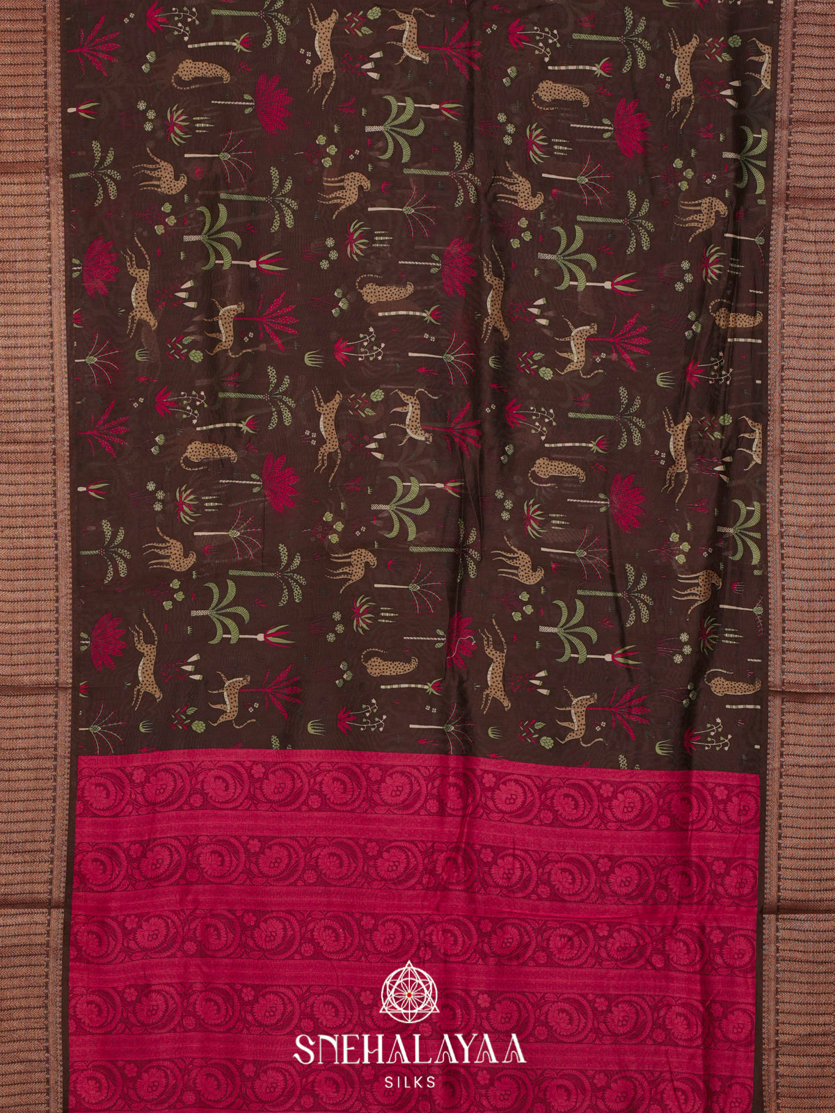 Dark Brown Chanderi Saree with Rich Zari Border