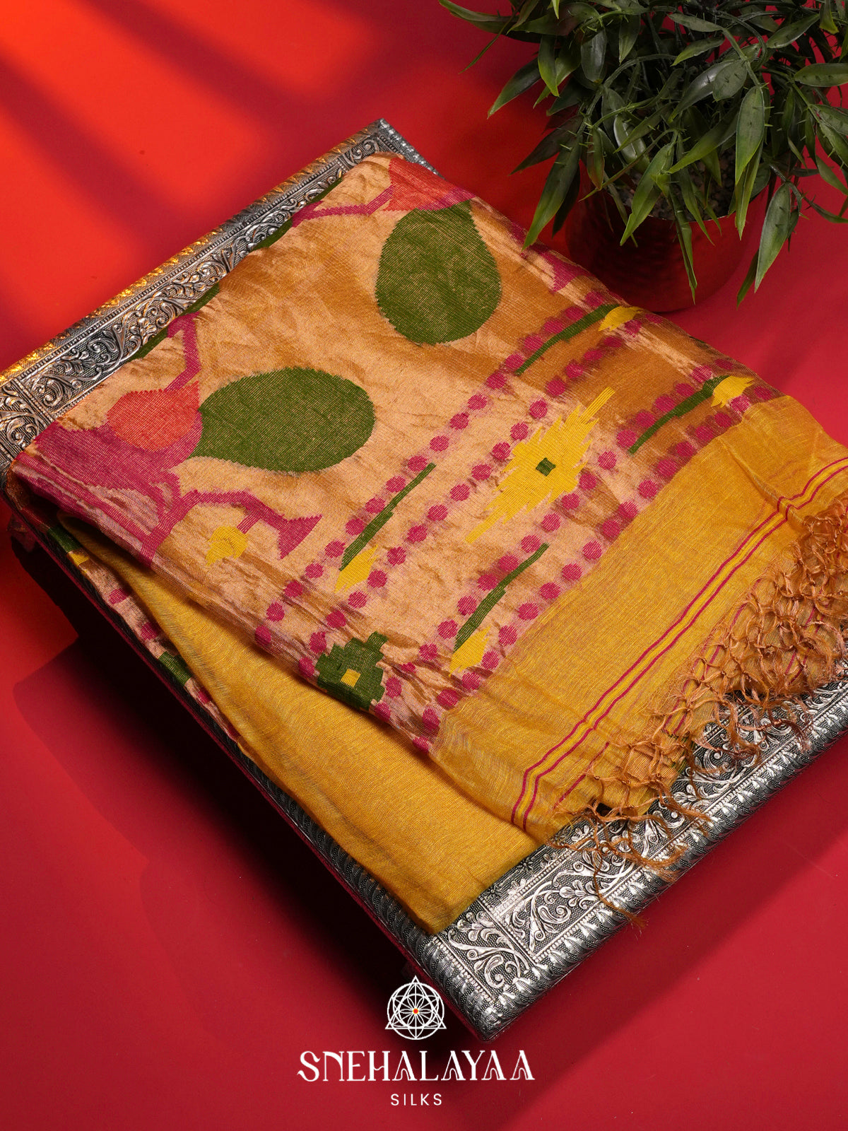 Mango Yellow Linen Saree