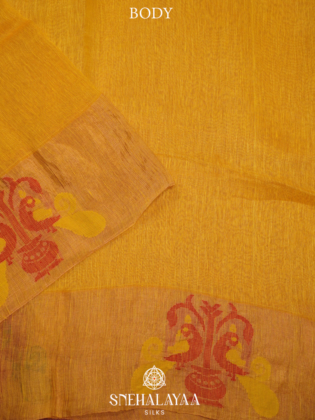Mango Yellow Linen Saree