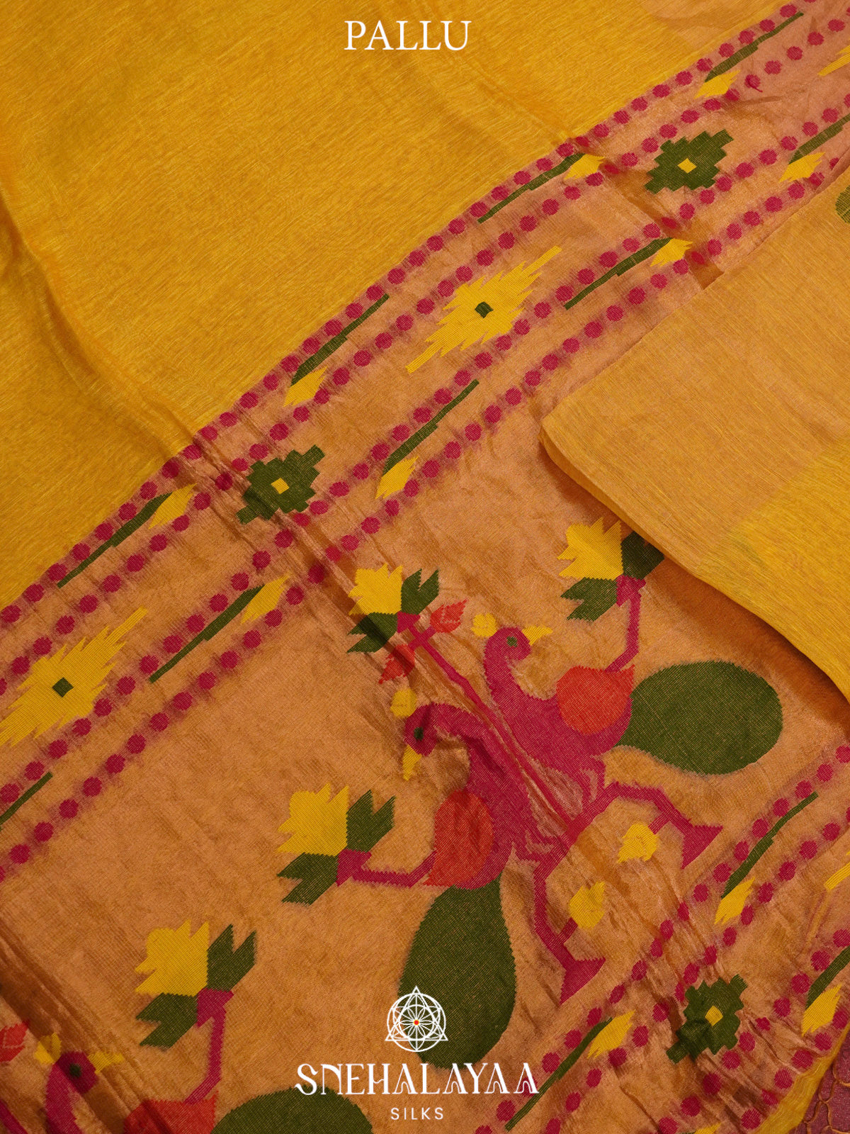 Mango Yellow Linen Saree
