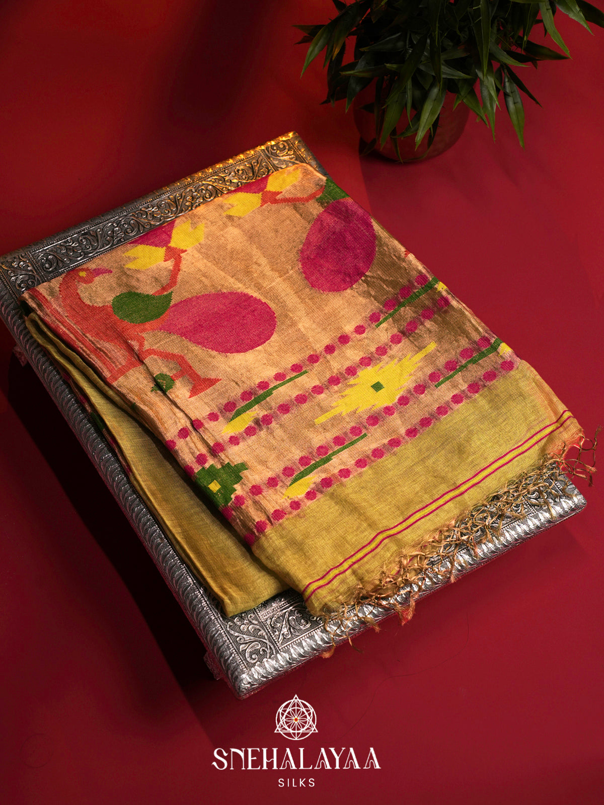 Mustard Yellow Linen Saree