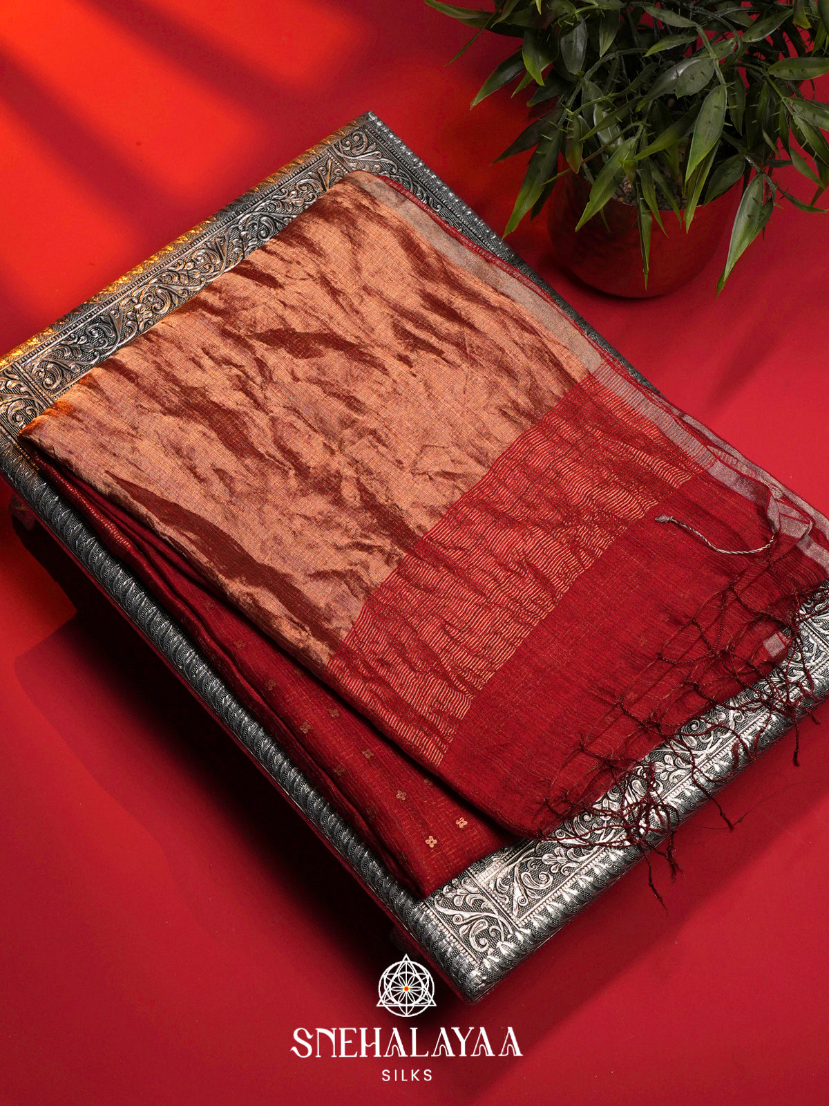 Ruby Red Kora Silk Saree
