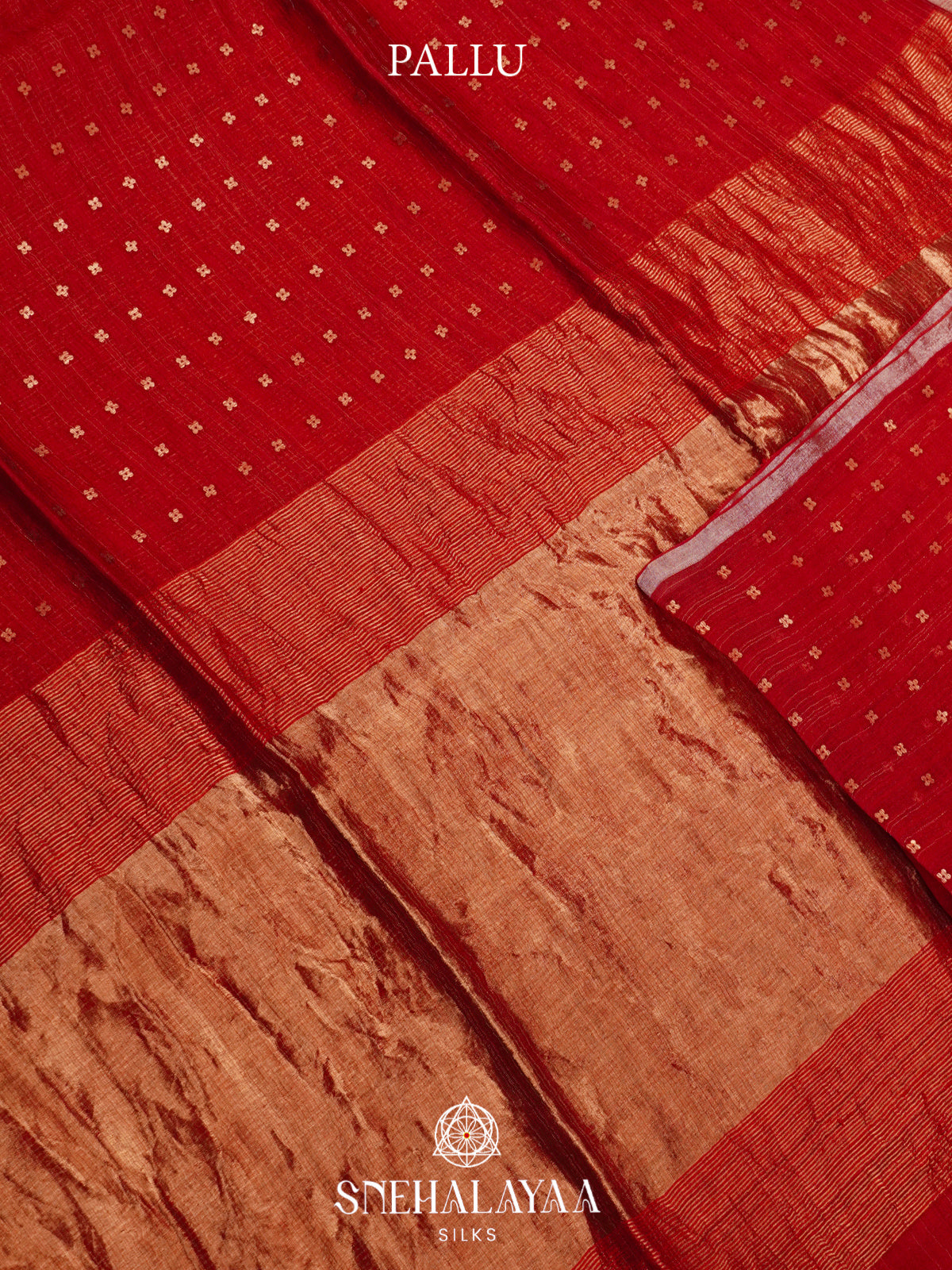 Ruby Red Kora Silk Saree
