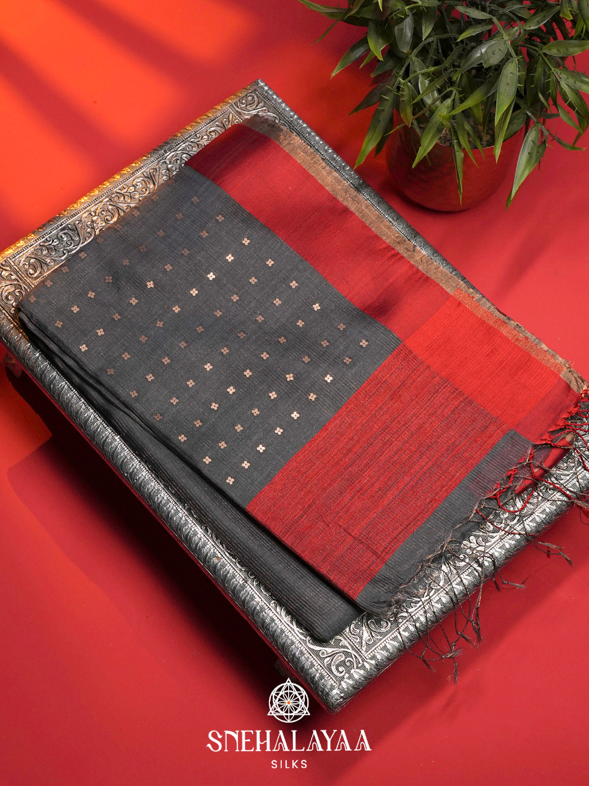 Grey Kora Silk Saree