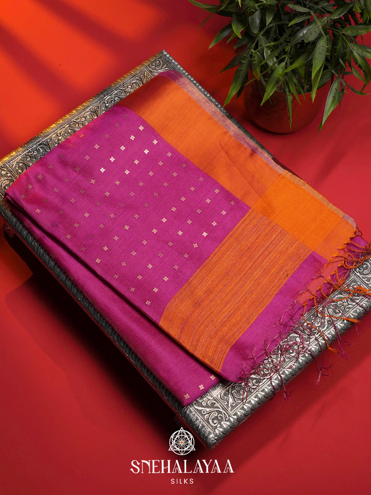 Magenta Kora Silk Saree