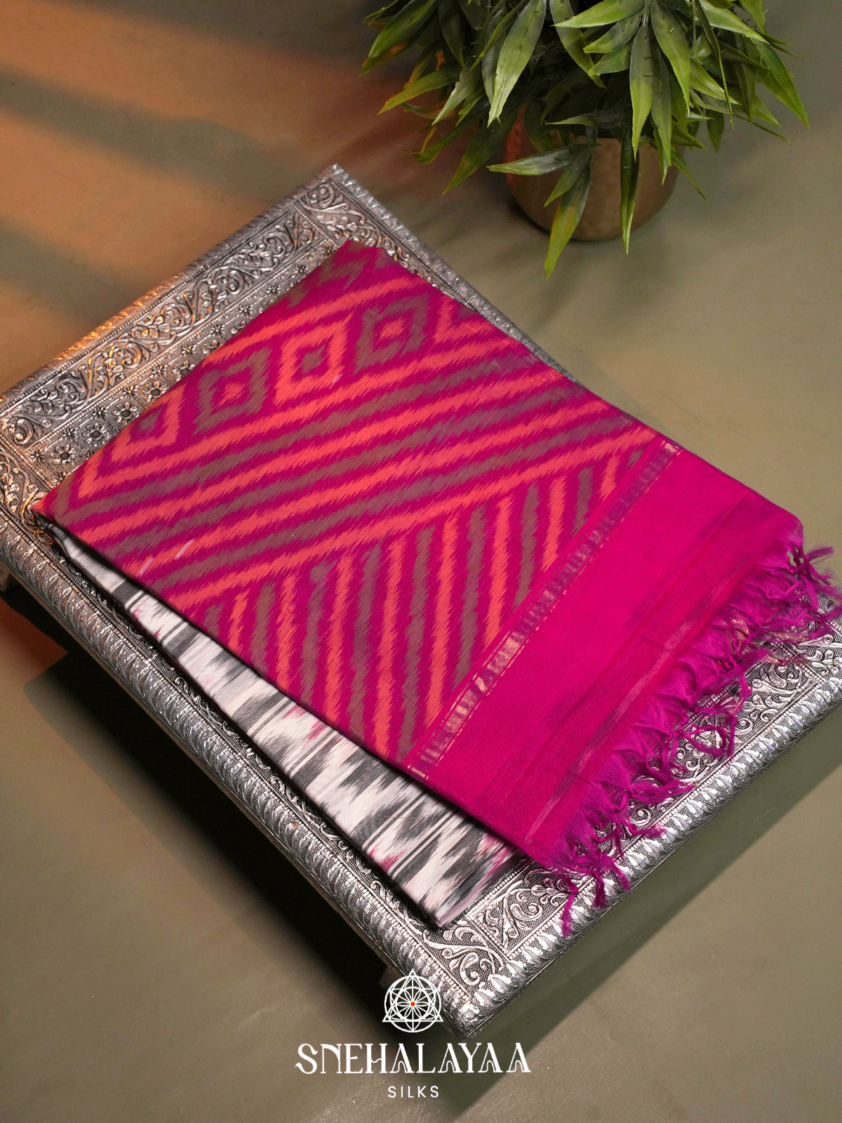 Off White  Ikkat Silk Cotton Saree
