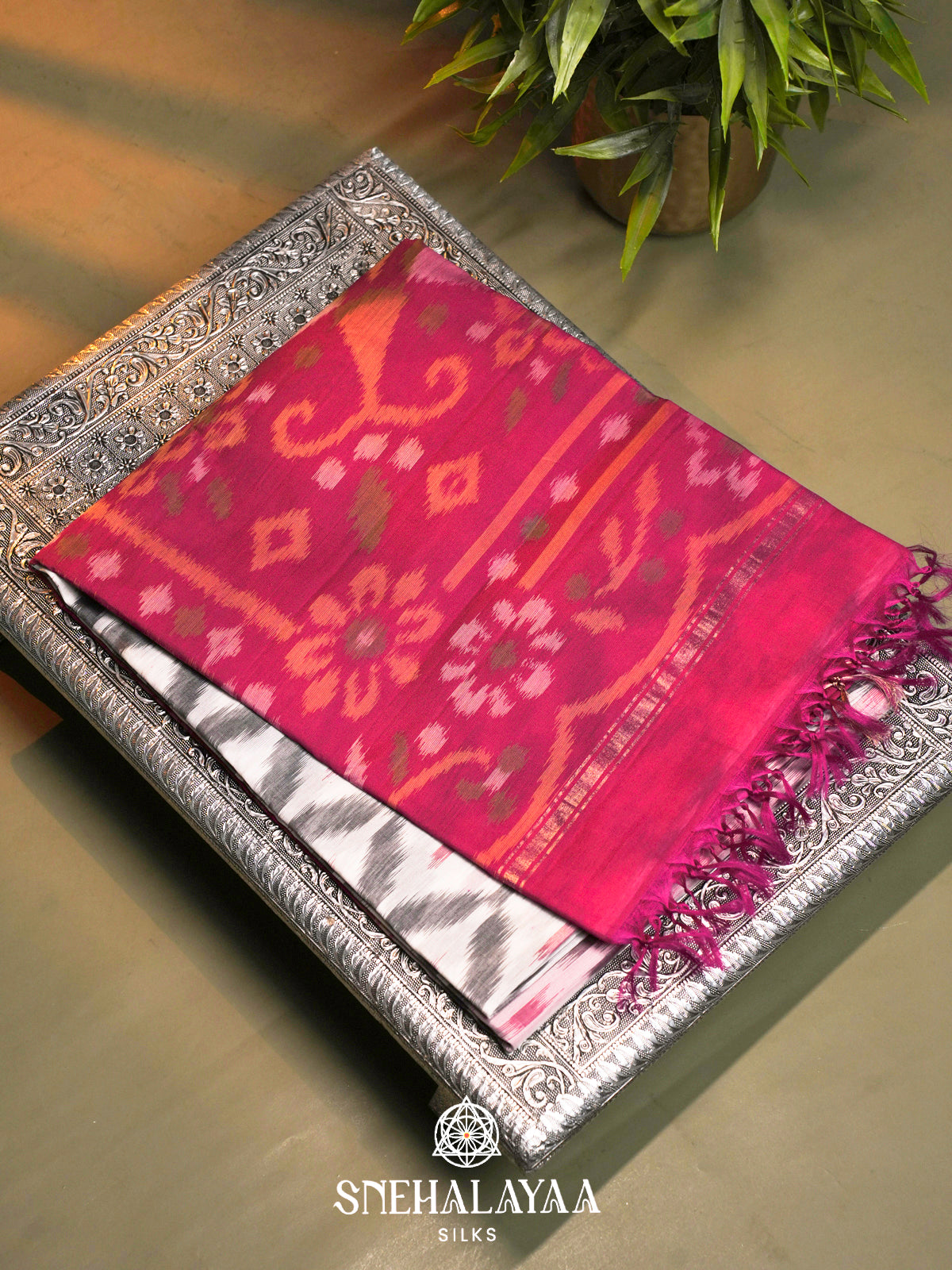 Off White  Ikkat Silk Cotton Saree