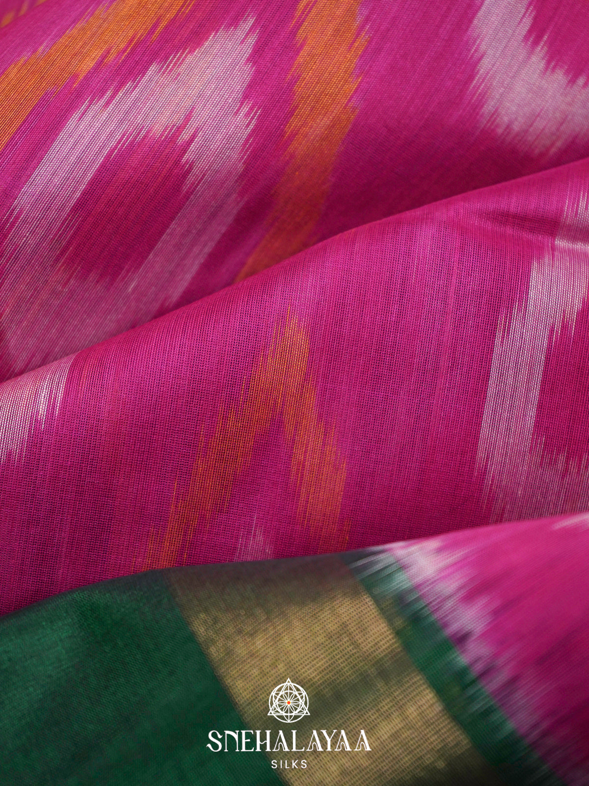 Pink  Ikkat Silk Cotton Saree