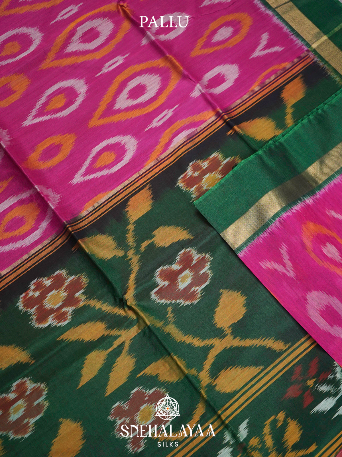 Pink  Ikkat Silk Cotton Saree
