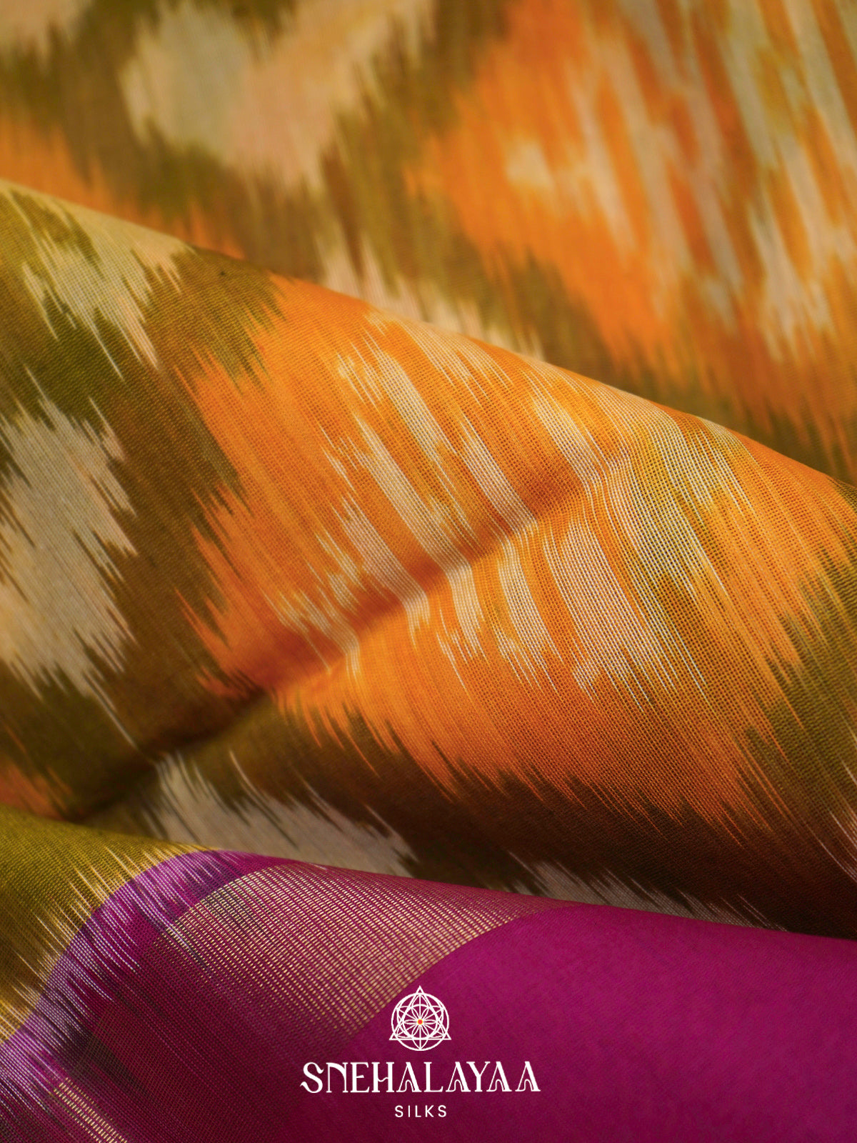 Yellow  Ikkat Silk Cotton Saree