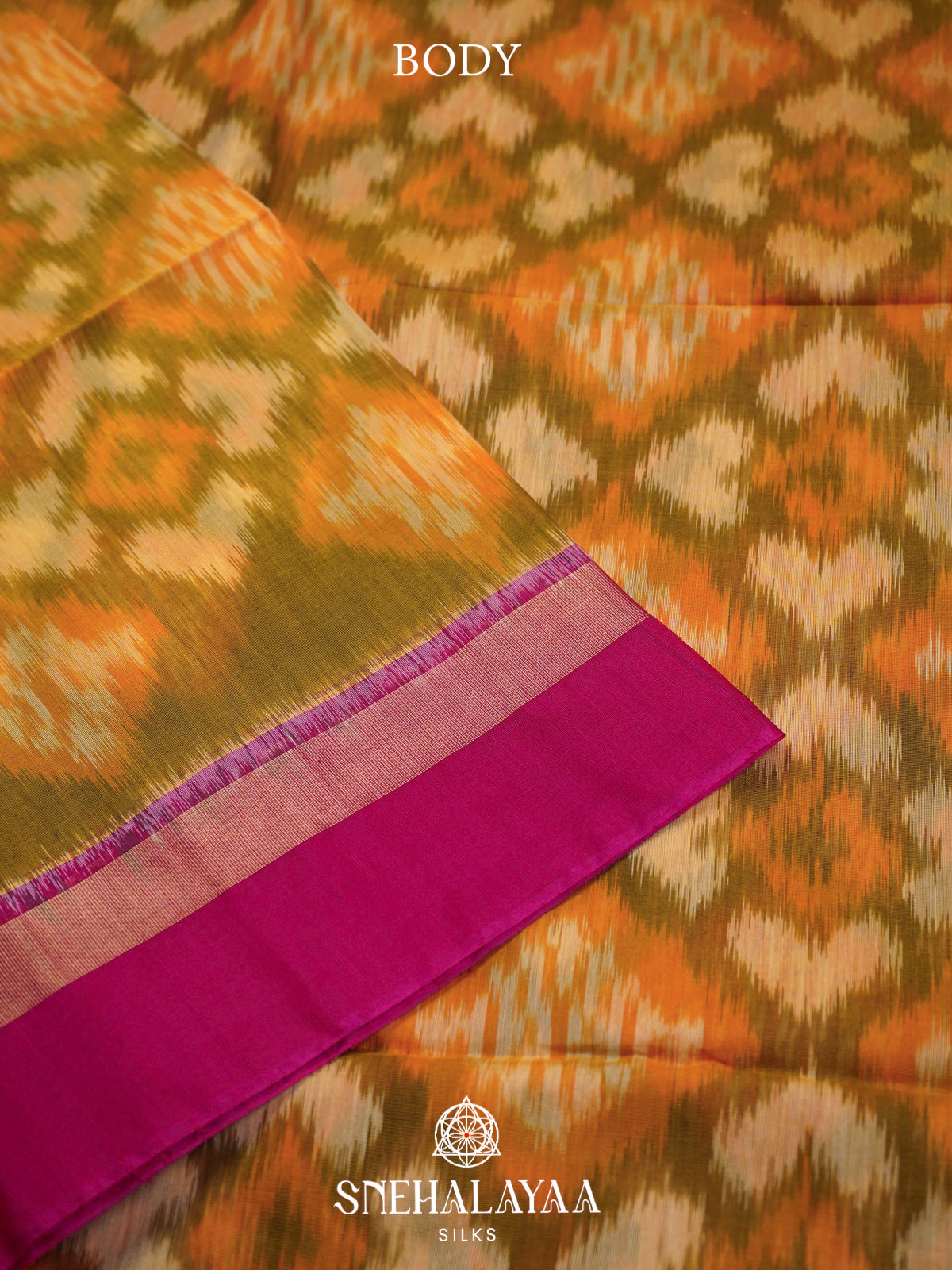 Yellow  Ikkat Silk Cotton Saree