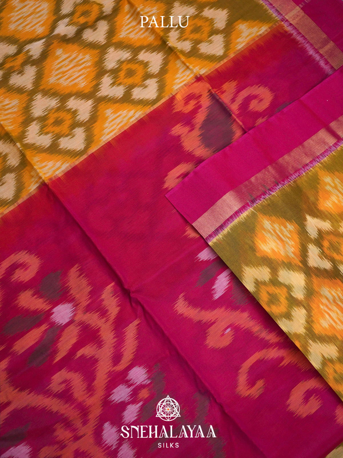 Yellow  Ikkat Silk Cotton Saree