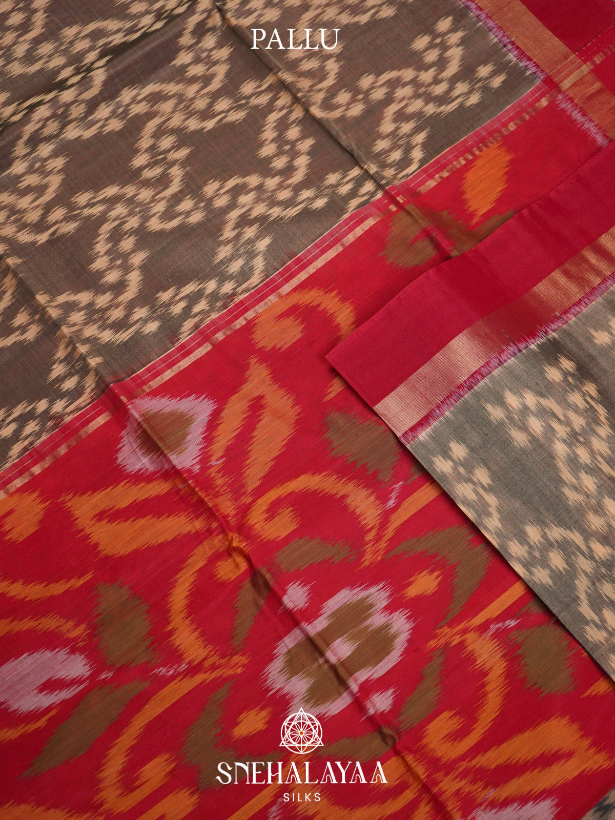 Grey  Ikkat Silk Cotton Saree