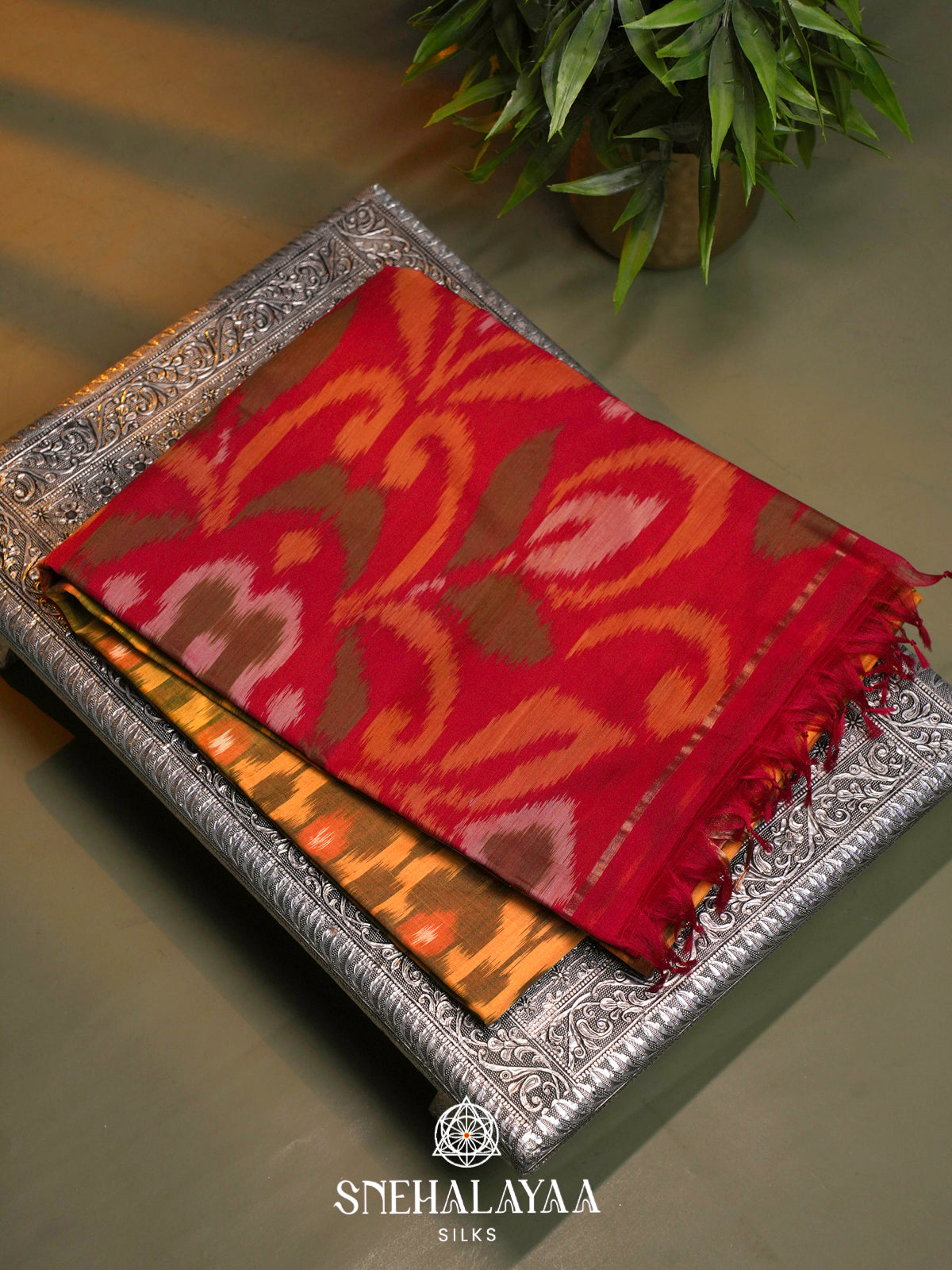 Mango Yellow  Ikkat Silk Cotton Saree