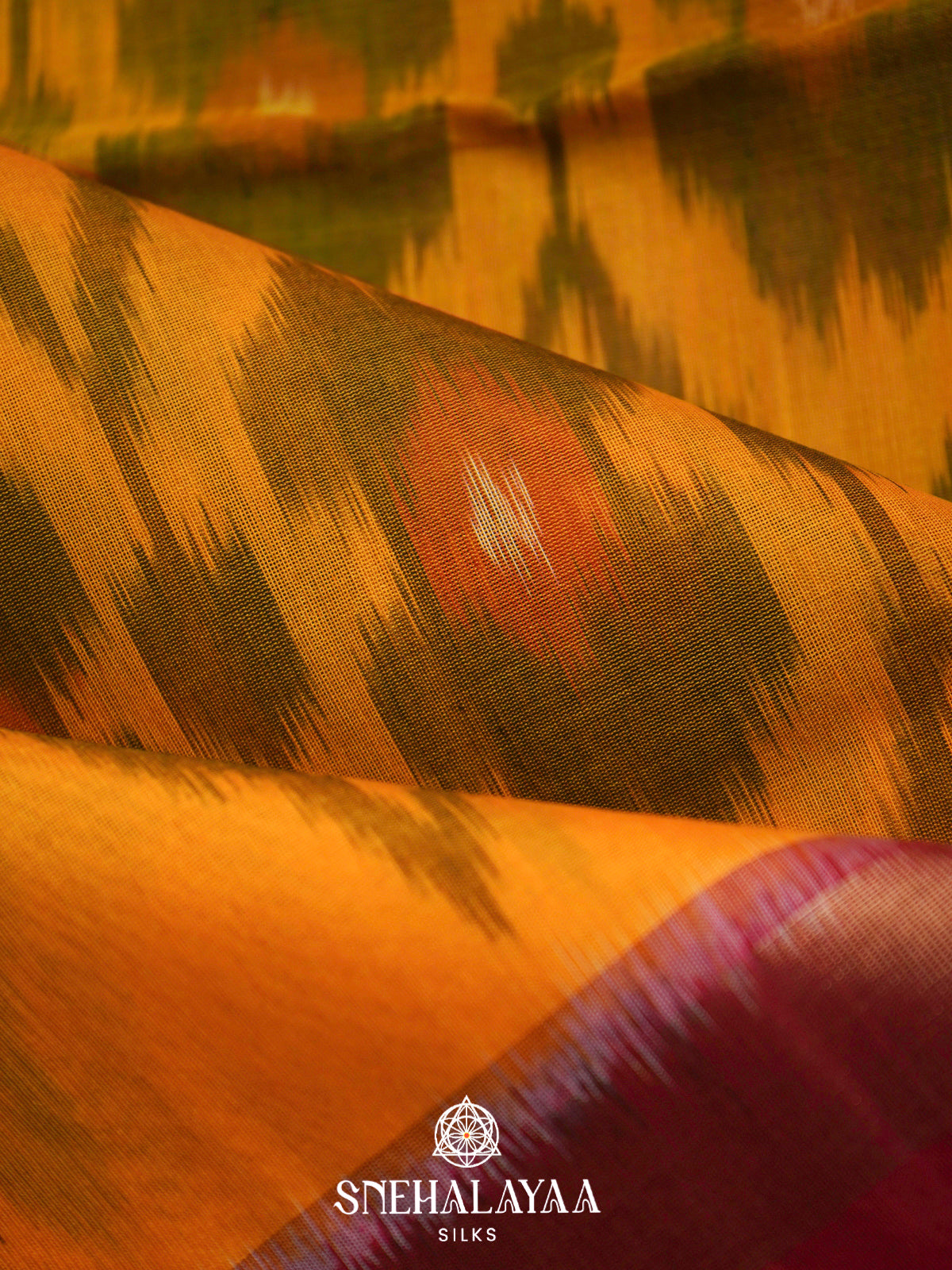 Mango Yellow  Ikkat Silk Cotton Saree