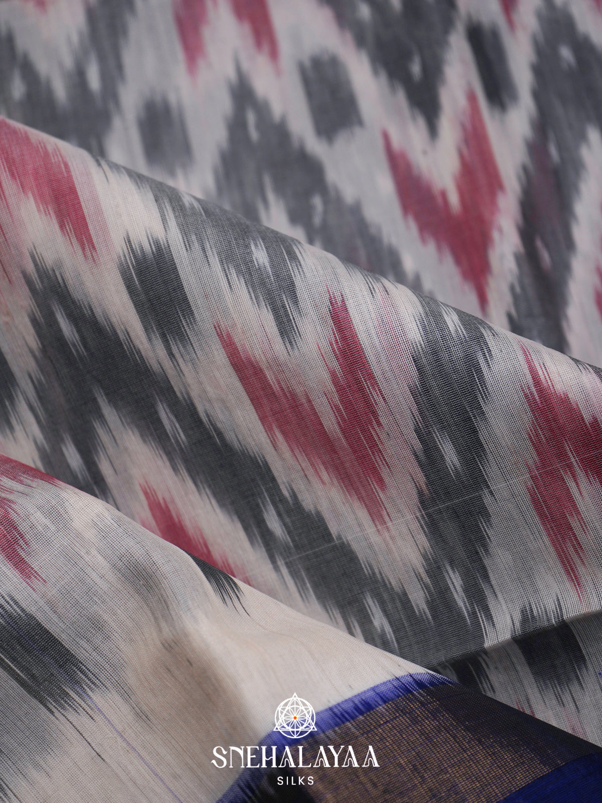 Grey  Ikkat Silk Cotton Saree