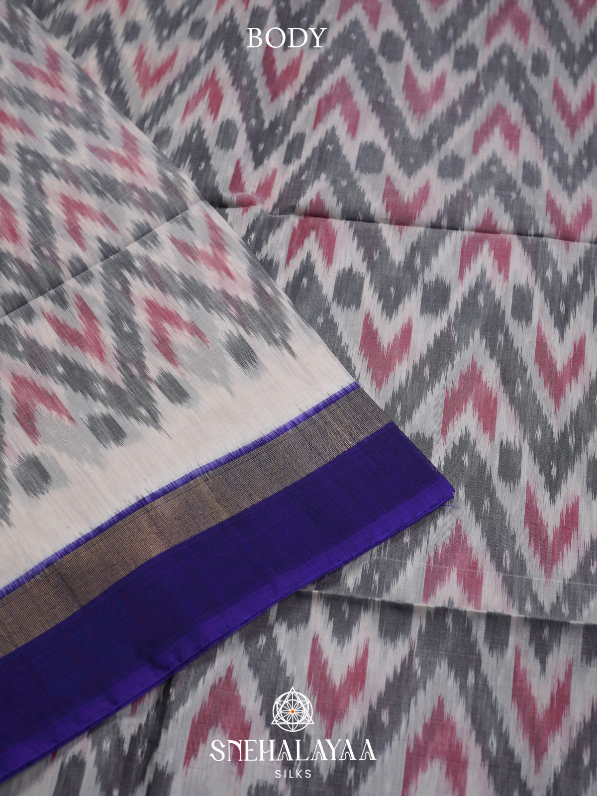 Grey  Ikkat Silk Cotton Saree