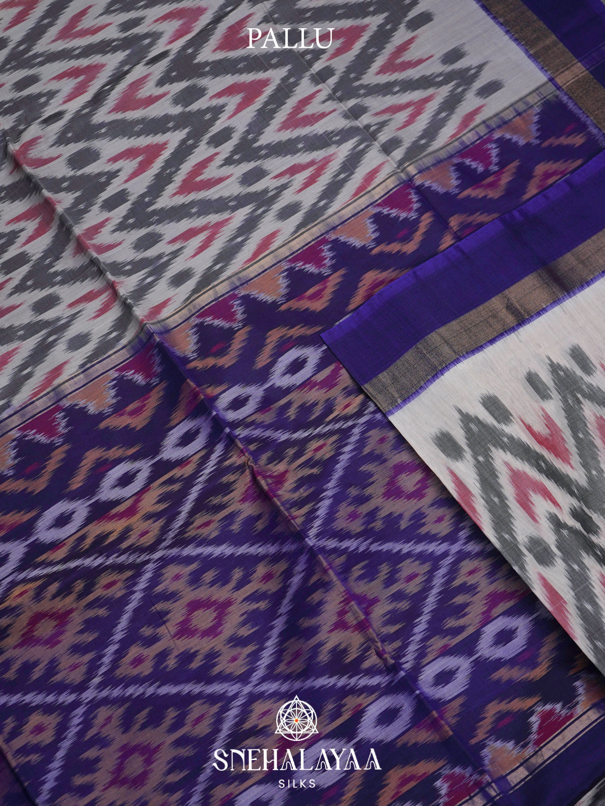 Grey  Ikkat Silk Cotton Saree