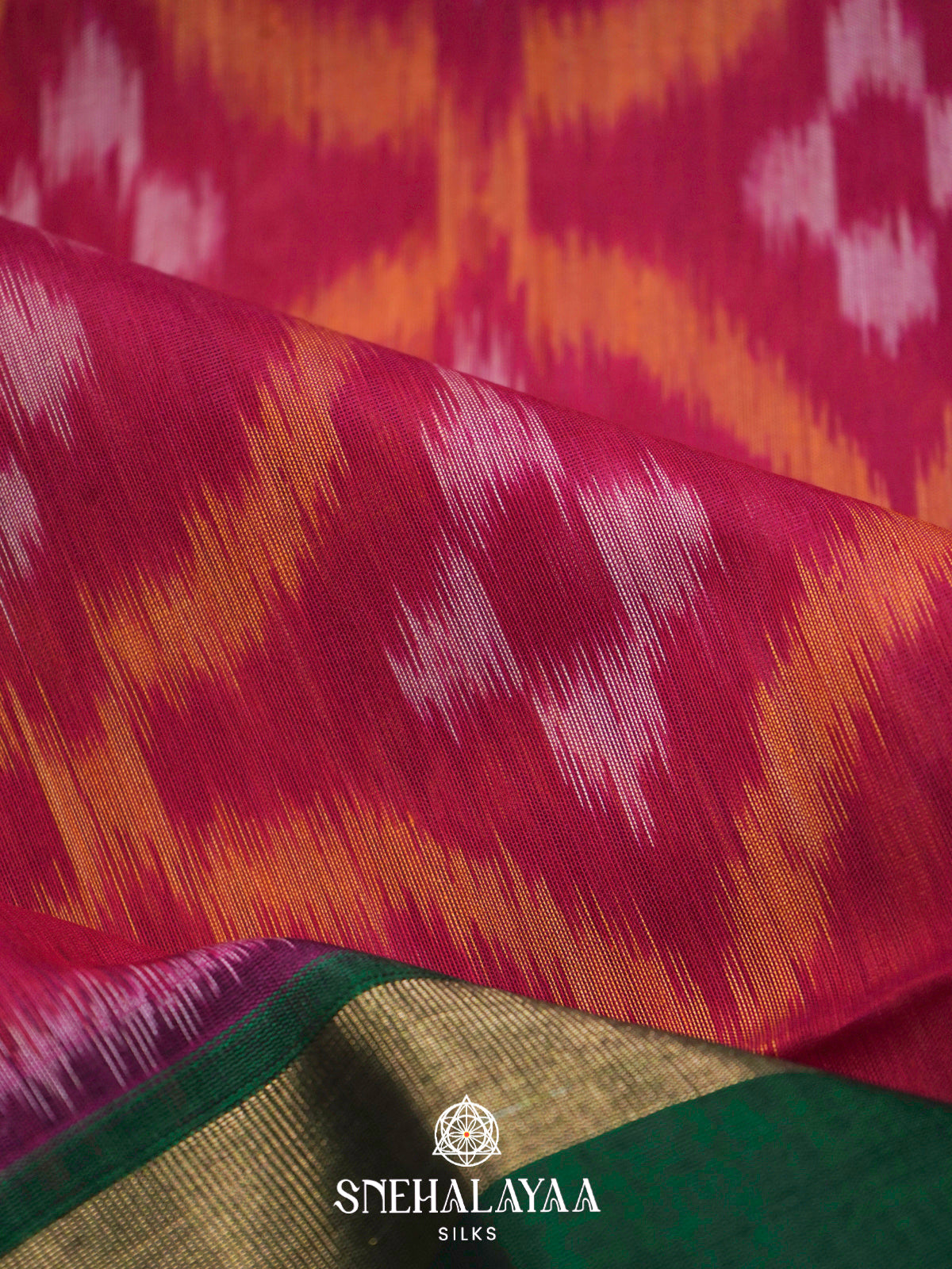 Pink  Ikkat Silk Cotton Saree