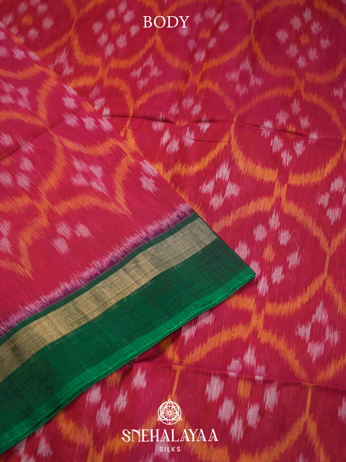 Pink  Ikkat Silk Cotton Saree