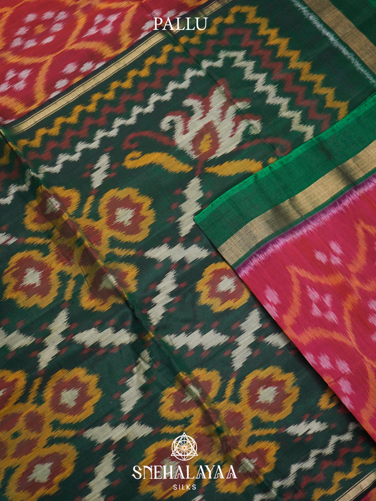 Pink  Ikkat Silk Cotton Saree