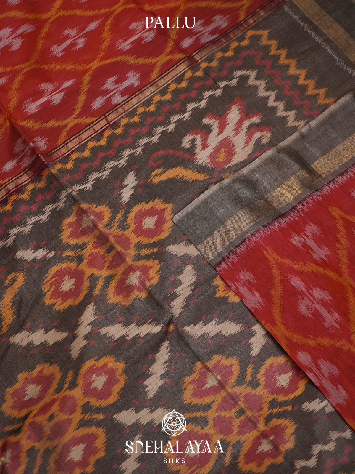 Maroon  Ikkat Silk Cotton Saree