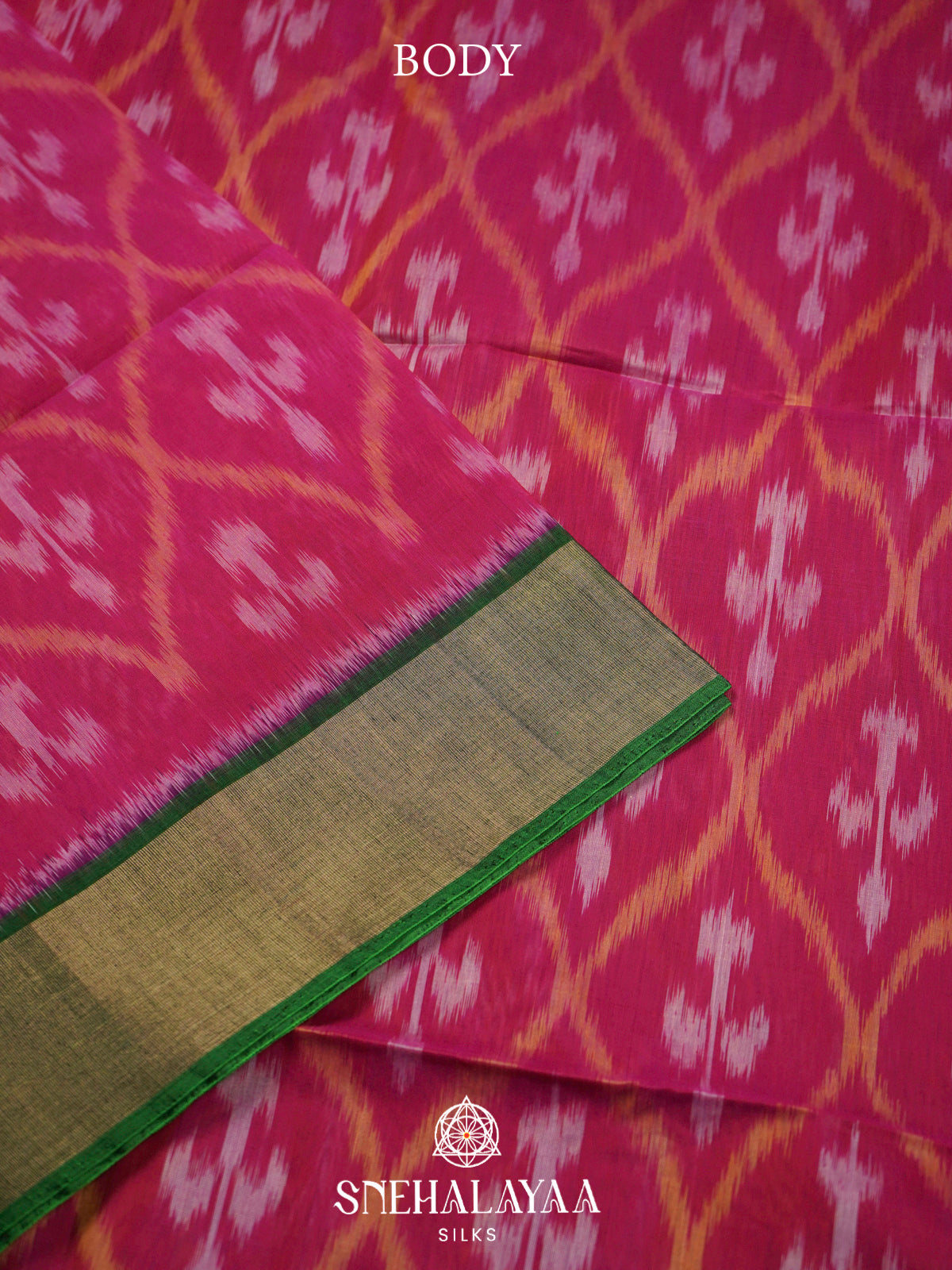 Pink  Ikkat Silk Cotton Saree