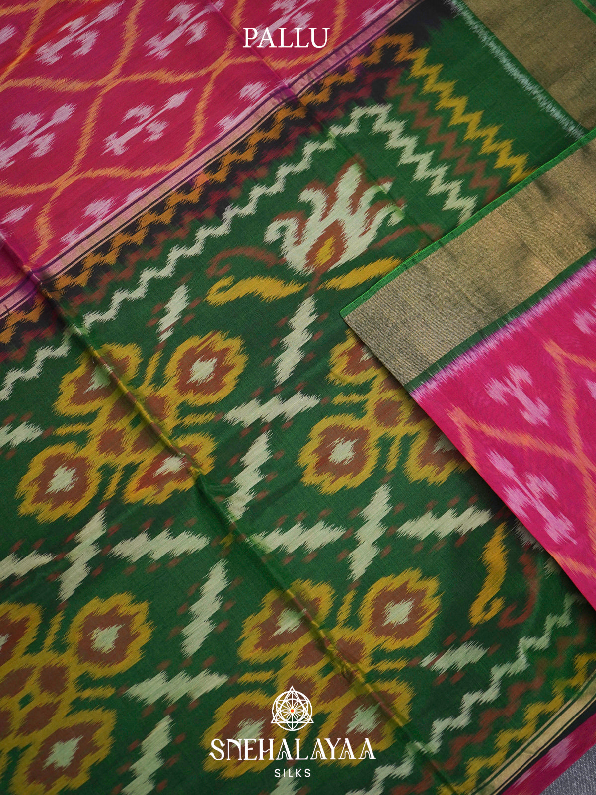 Pink  Ikkat Silk Cotton Saree