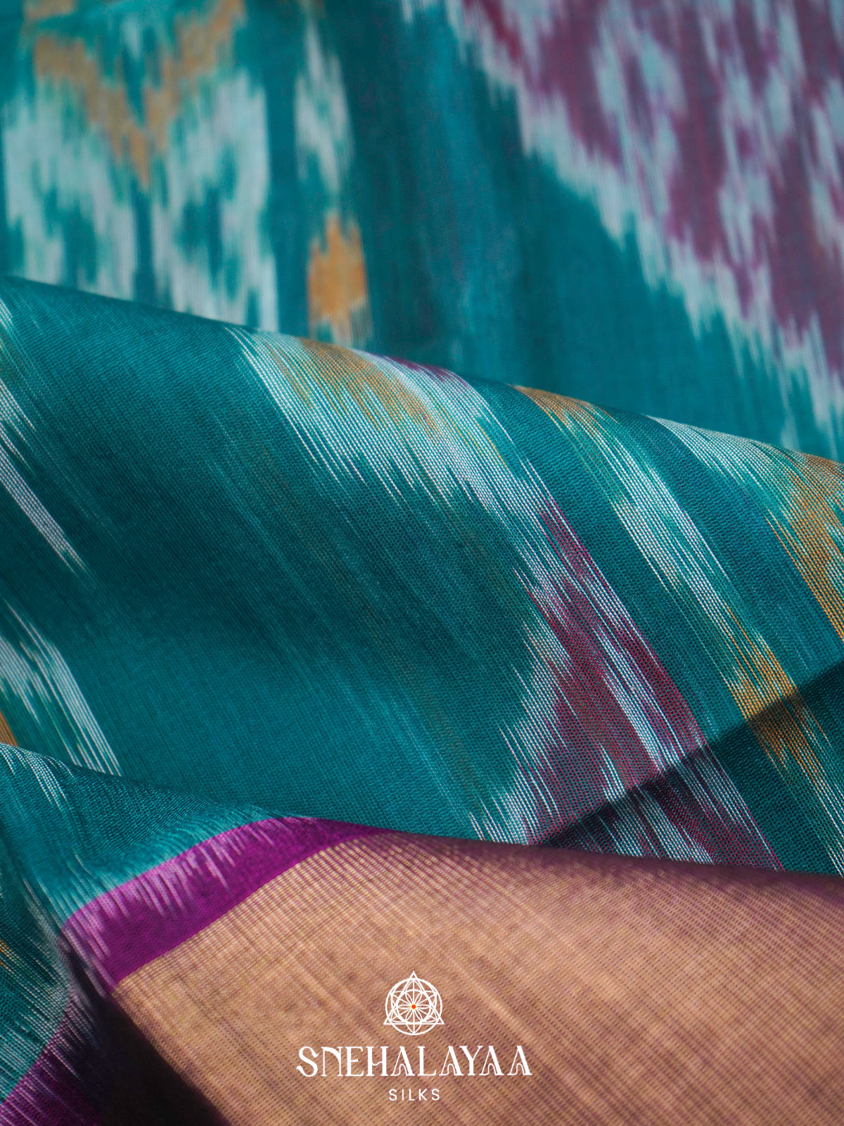 Peacock Blue  Ikkat Silk Cotton Saree
