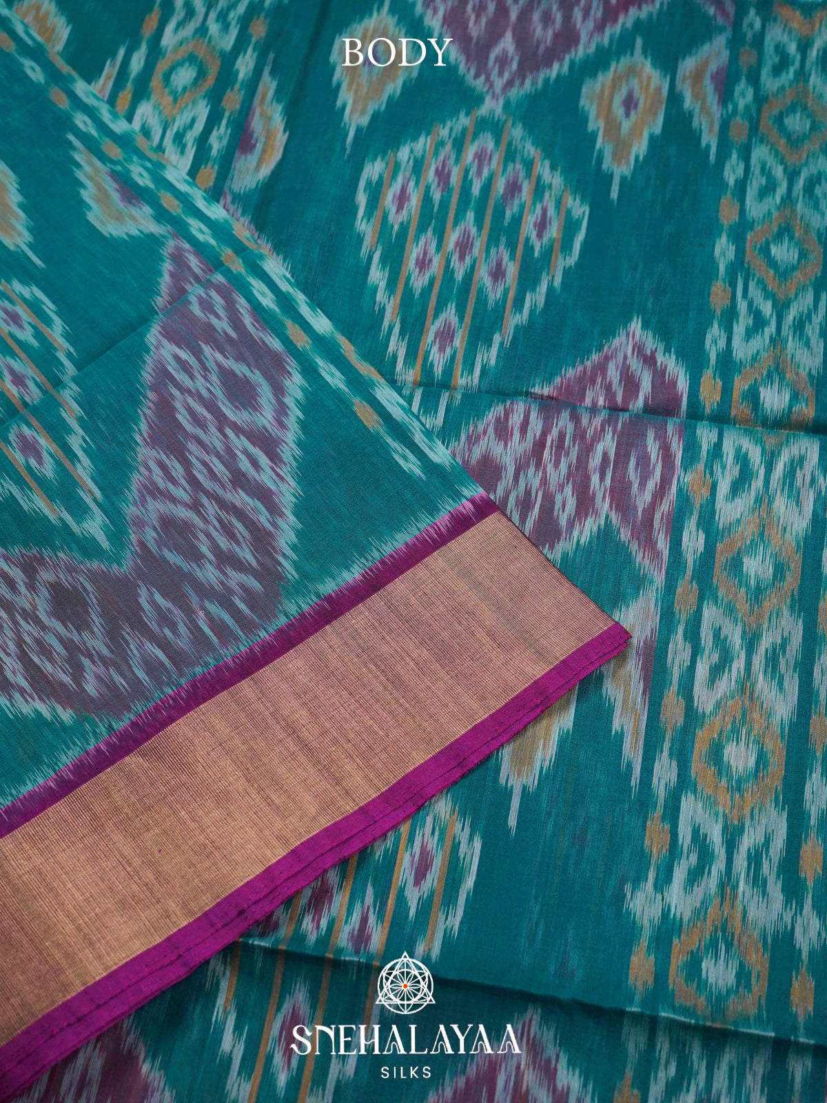 Peacock Blue  Ikkat Silk Cotton Saree