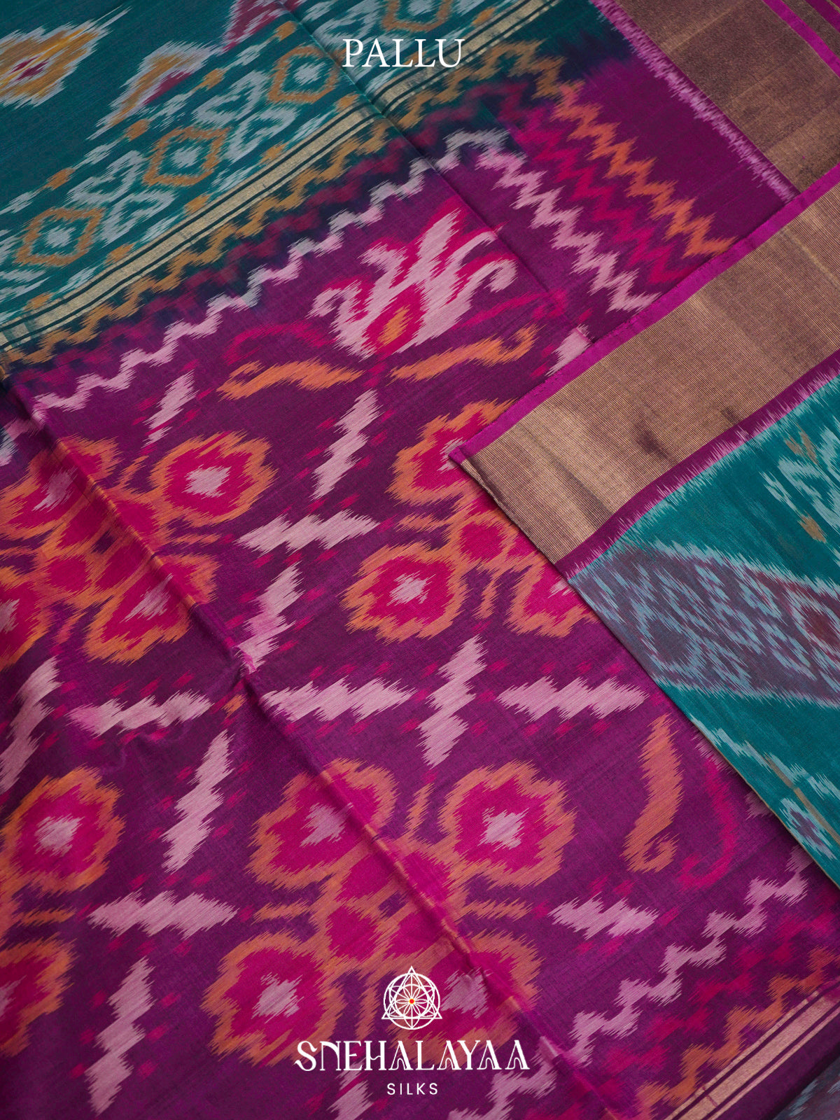 Peacock Blue  Ikkat Silk Cotton Saree