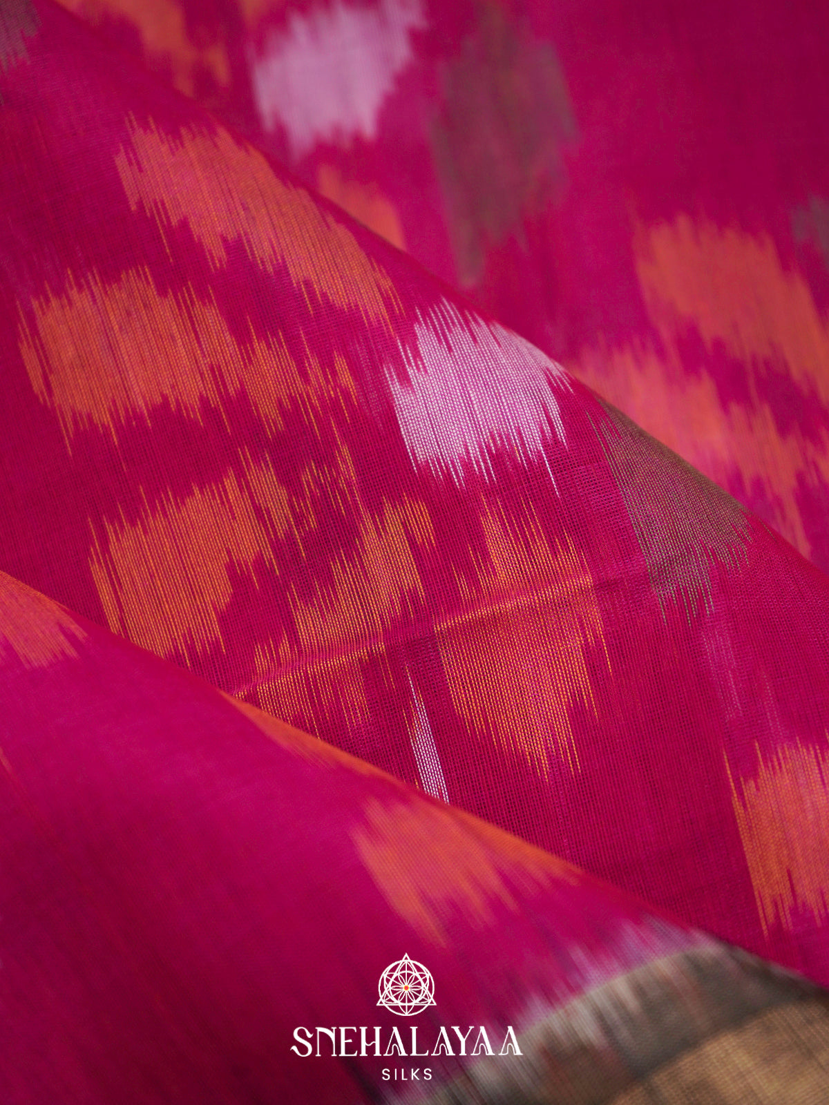 Pink  Ikkat Silk Cotton Saree