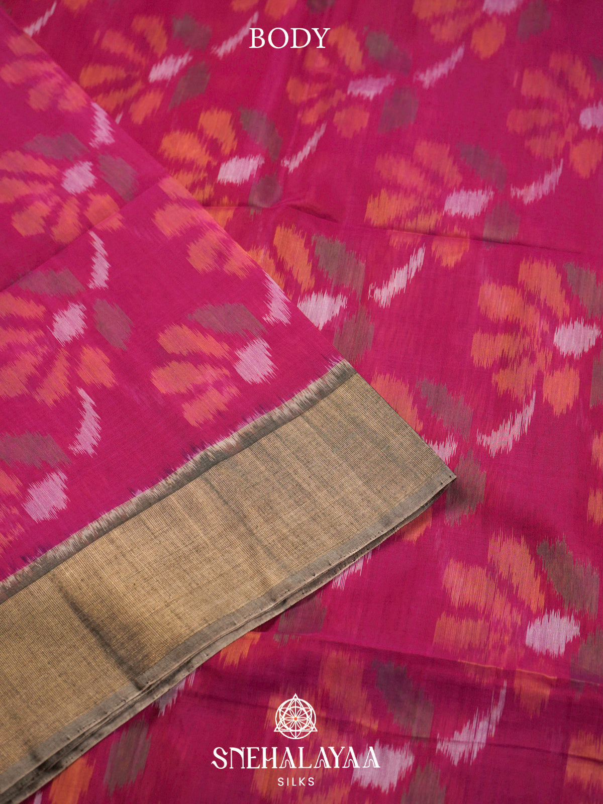 Pink  Ikkat Silk Cotton Saree