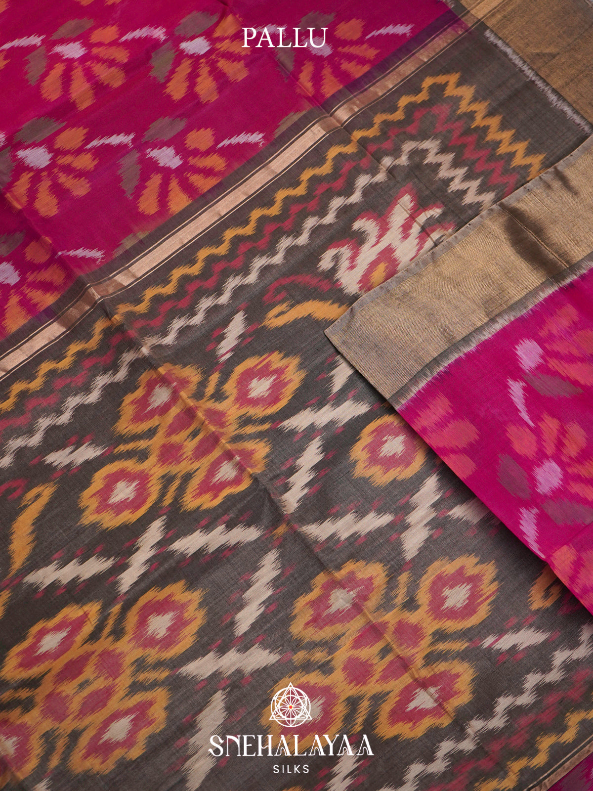 Pink  Ikkat Silk Cotton Saree